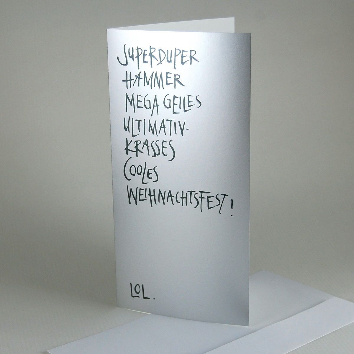 10er Set silberne Weihnachtskarten mit Umschlägen: LOL