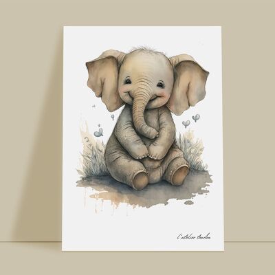 Décoration murale chambre bébé animal éléphant - Thème aquarel
