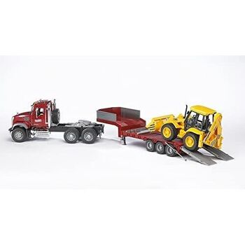 Bruder - 02813 - Camion de transport remorque surbaissée MACK Granite avec tractopelle JCB 4CX 2