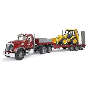 Bruder - 02813 - Camion de transport remorque surbaissée MACK Granite avec tractopelle JCB 4CX 4