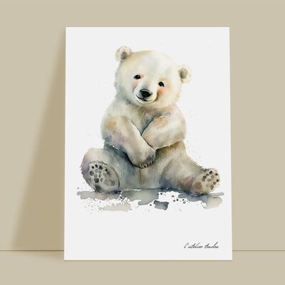 White bear animal baby room wall decoration - Watercolor theme