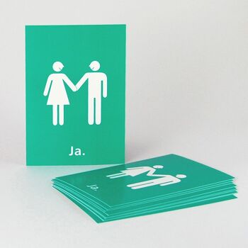 10 cartes postales vertes avec enveloppes blanches : mariés + oui. 1