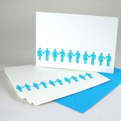 10 postcards with turquoise envelopes: women and men