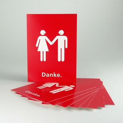 10 cartoline rosse con busta: sposi + grazie.