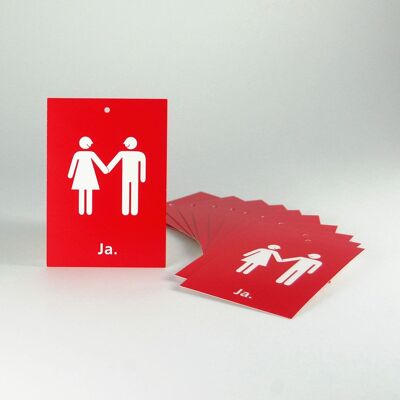 10 red postcards: bride and groom + yes.