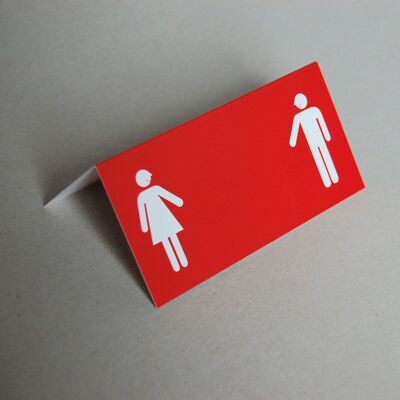 tarjeta de lugar roja: hombre y mujer