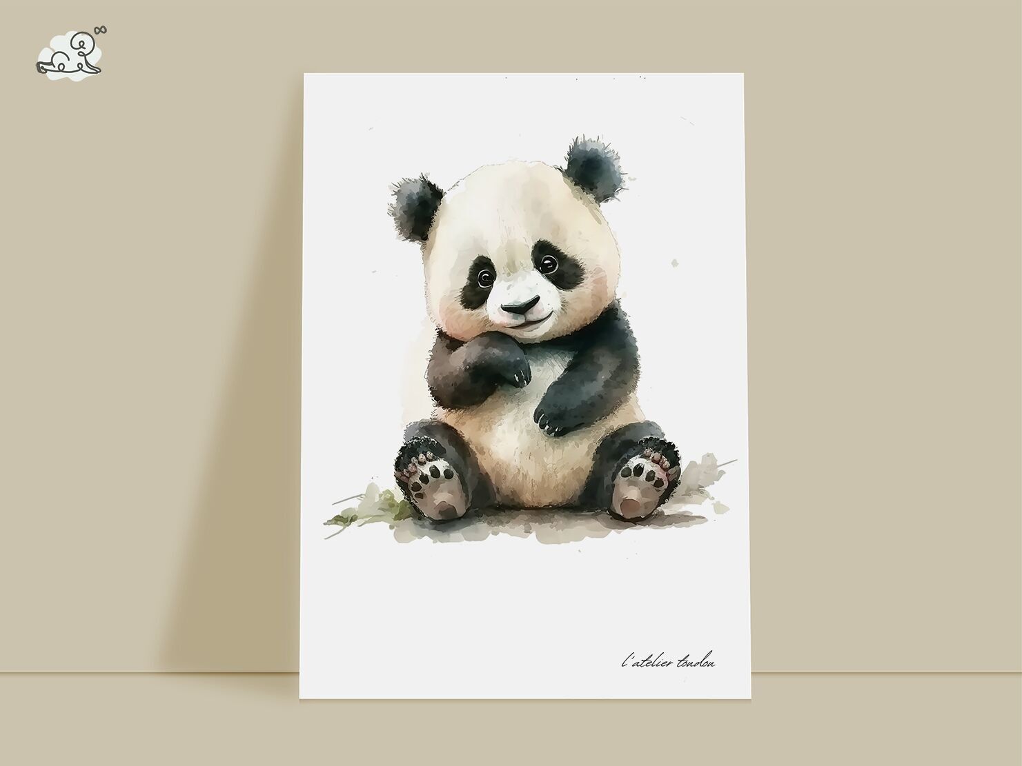 Decoración de pared de la habitación del bebé animal panda - Tema acuarela