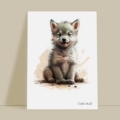 Wolf animal baby room wall decoration - Watercolor theme