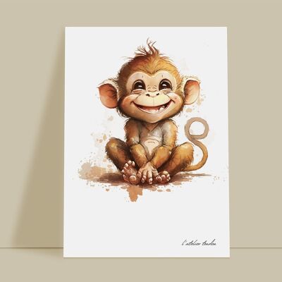 Monkey animal baby room wall decoration - Watercolor theme