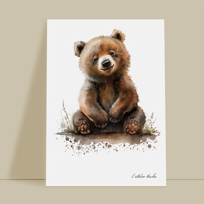 Décoration murale chambre bébé animal ours brun - Thème aquarel