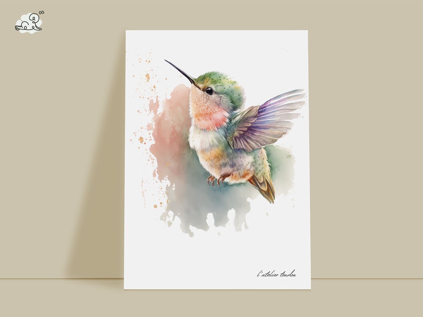 Hummingbird animal baby room wall decoration - Watercolor theme