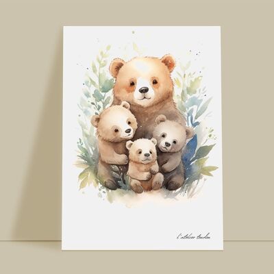 Baby room wall decoration animal family bear - Watercolor theme