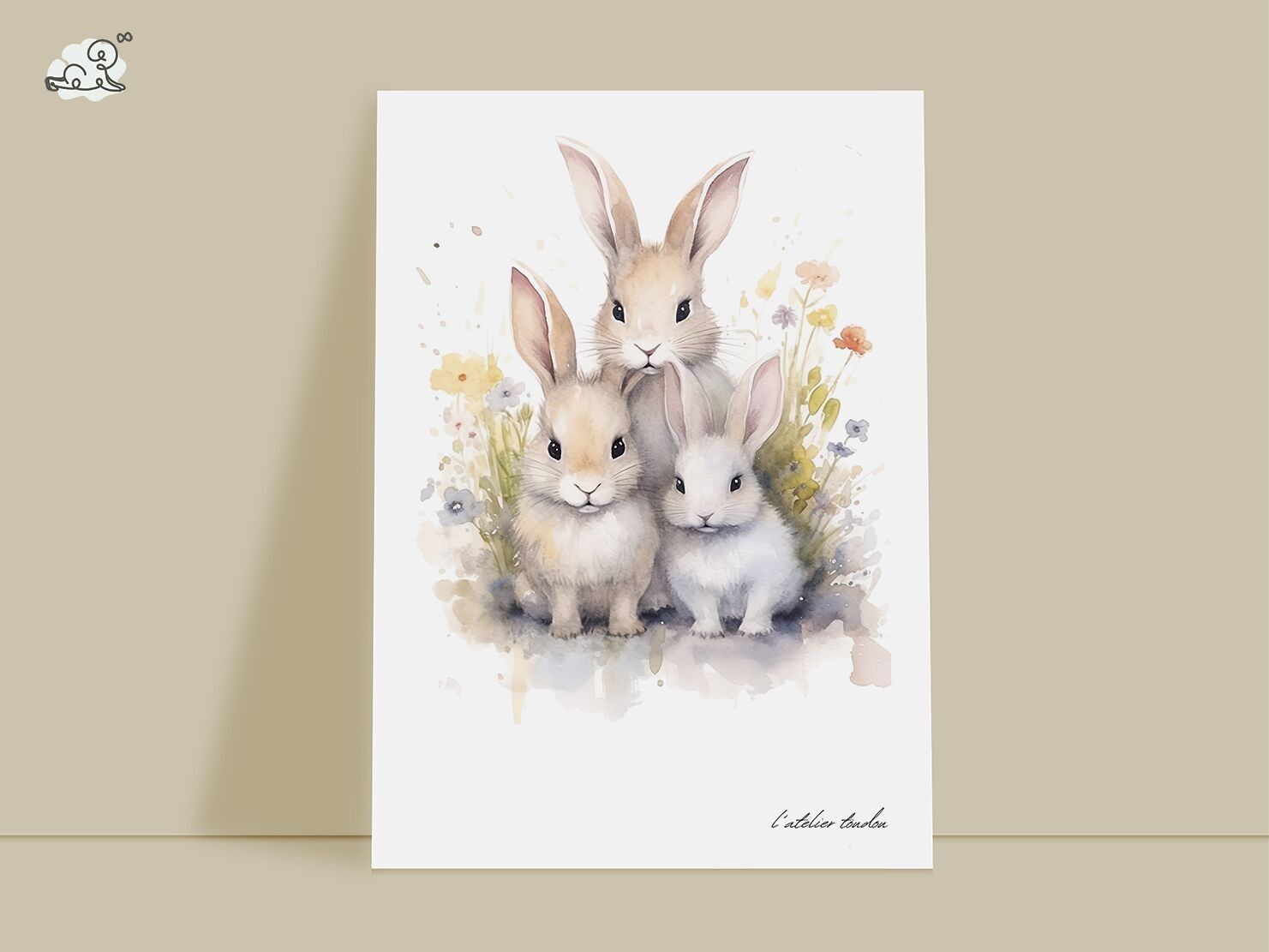 Baby room wall decoration animal family rabbit - Watercolor theme