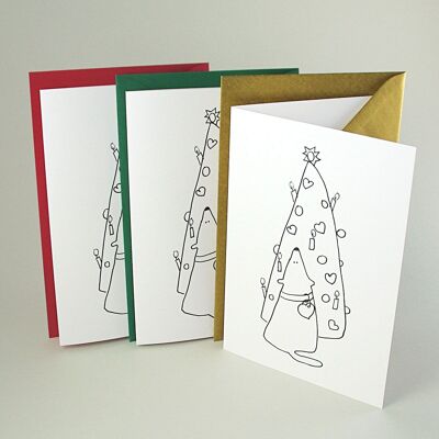 9 Christmas cards with colored envelopes: dog on the Christmas tree