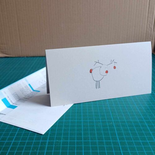 10 graue Recycling-Weihnachtskarten mit Kuverts: Rudolf