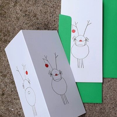 10 witzige Recycling-Weihnachtskarten mit Kuverts: Rudolf mit Maske