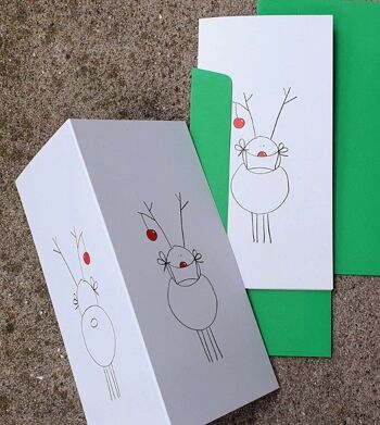 10 cartes de Noël recyclées rigolotes avec enveloppes : Rudolf avec un masque 1