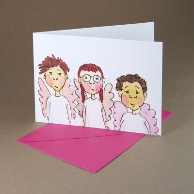 10 Christmas cards with pink envelopes: little angels