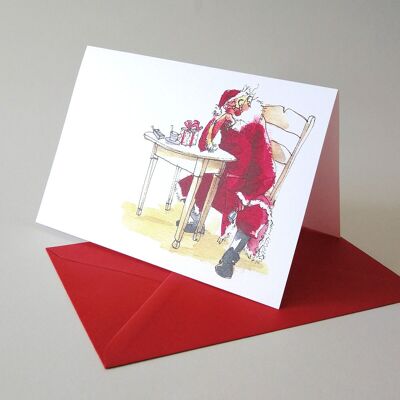 100 Christmas cards with envelopes: Santa Claus at the table