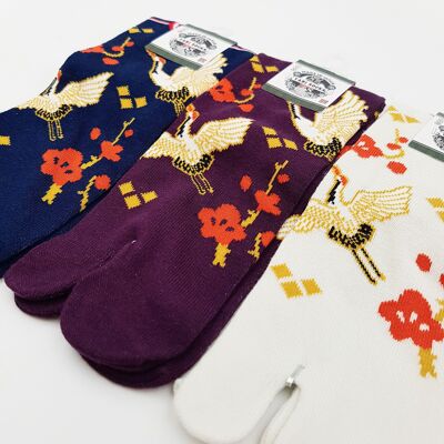 Calcetines japoneses de algodón Tabi - Patrón de grulla talla 40-45