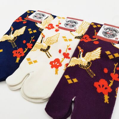 Chaussettes japonaises Tabi en coton - Motif Grues taille 34-40