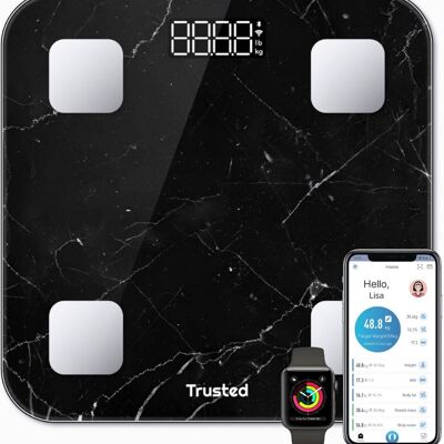 Smart personal scale - Black Marble Look - 15 body measurements - With HealthU+ App