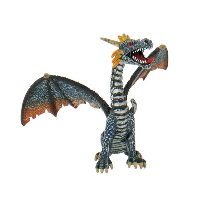 Fantastische Tierfigur sitzender Drache blau/silber