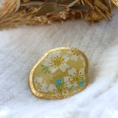 Broche en papier japonais - Fleurs jaunes