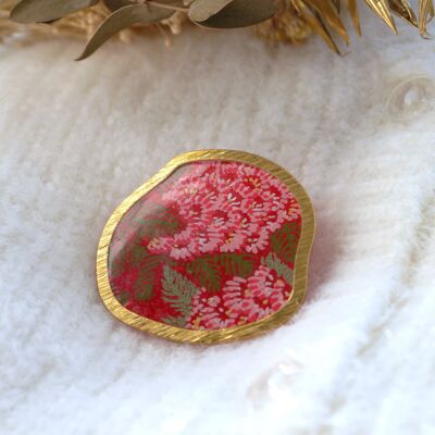 Japanese paper brooch - Carmine hydrangea