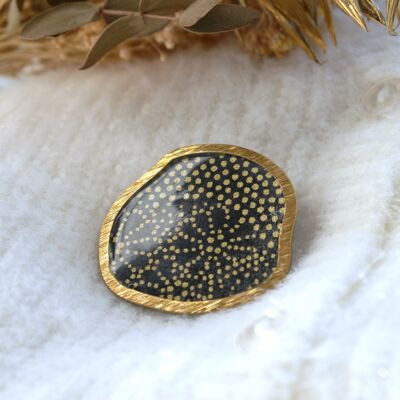 Japanese paper brooch - Black and gold