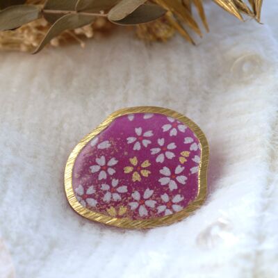 Japanese paper brooch - Purple flowers