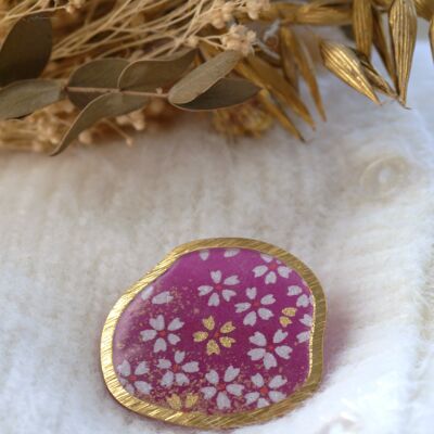 Japanese paper brooch - Purple flowers