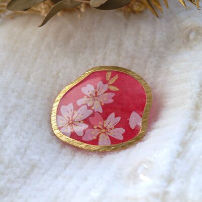 Japanese paper brooch - Red flowers