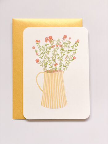 carte postale aquarelle - vase rayé jaune - avec enveloppe 2