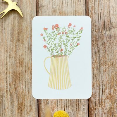 Aquarellpostkarte - gelb gestreifte Vase - mit Umschlag