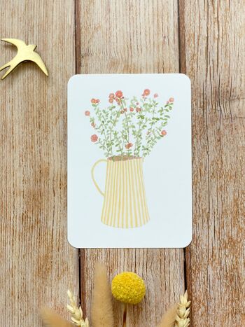 carte postale aquarelle - vase rayé jaune - avec enveloppe 1