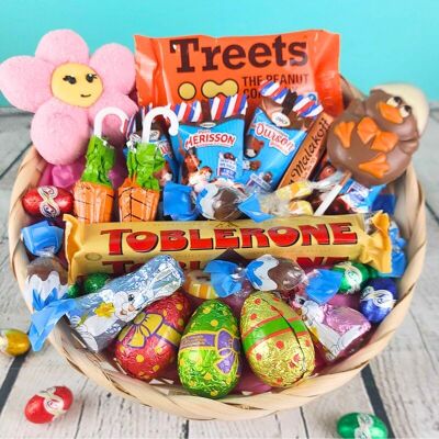 Retro Easter candy and chocolate basket