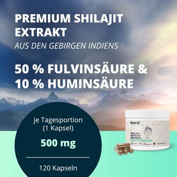 brandl® Shilajit gélules | Extrait de 500 mg avec 50 % d'acide fulvique et 10 % d'acide humique | Mumijo Shilajit Original 120 gélules 2