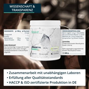 brandl® créatine CREAPURE créatine monohydrate en poudre 500g | 100% fabriqué en Allemagne 5