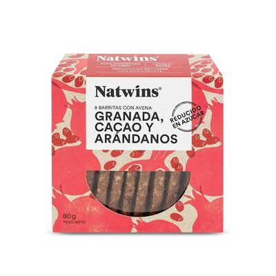 Barrette NATWINS con Avena, Melograno, Cacao e Mirtilli (biscotti senza zuccheri aggiunti, ad alto contenuto di fibre)