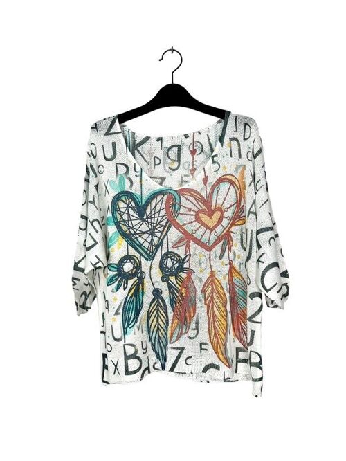 P 21012-19 3/4 sleeve patterned t-shirt