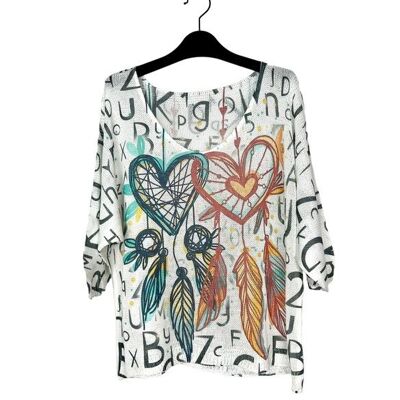 P 21012-19 3/4 sleeve patterned t-shirt