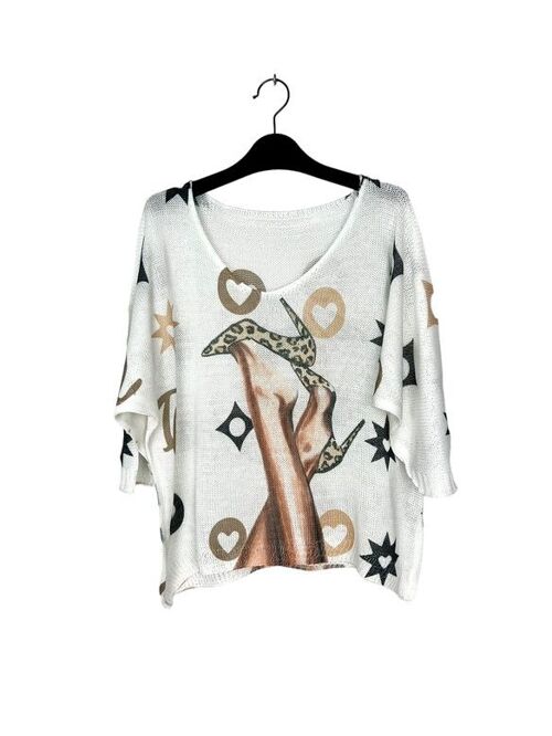 P 21012-21 3/4 sleeve patterned t-shirt