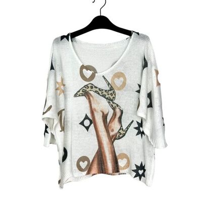 P 21012-21 3/4 sleeve patterned t-shirt