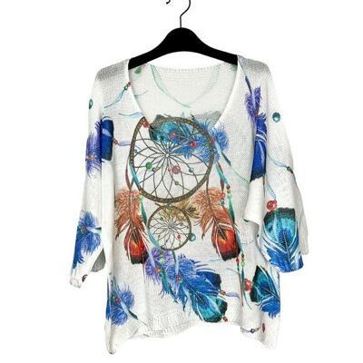 P 21012-26 3/4 sleeve patterned t-shirt