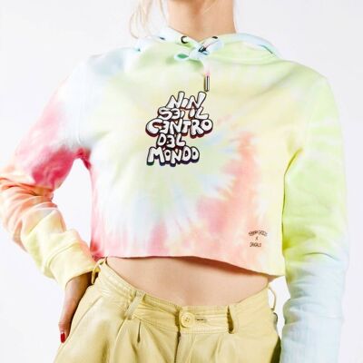 Hoodie "You Are Not the Center Of The world"__S / Cropped / Tie Dye