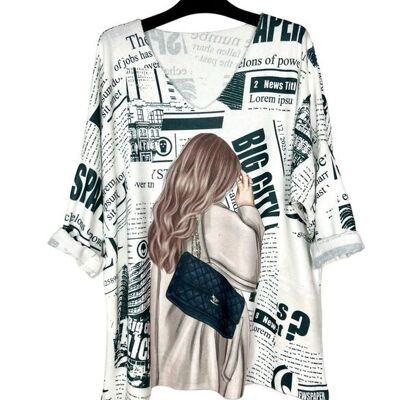 P 81261-22 Thin printed V-neck sweater