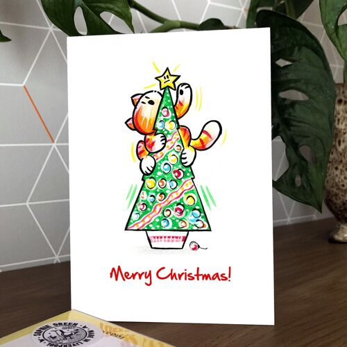 Cat and Tree Christmas Greetings Card