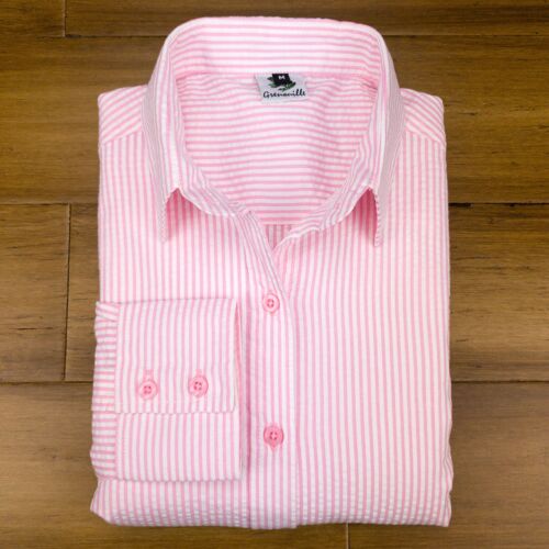 Grenouille Long Sleeve Pink & White Stripe Seersucker Shirt
