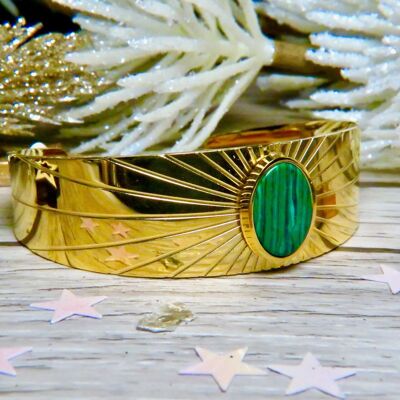 Bracciale adattabile "SONIA" in acciaio con Malachite